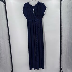 Baltic Born Athena Pleated Maxi Dress Blue Surplice Neckline Size XL